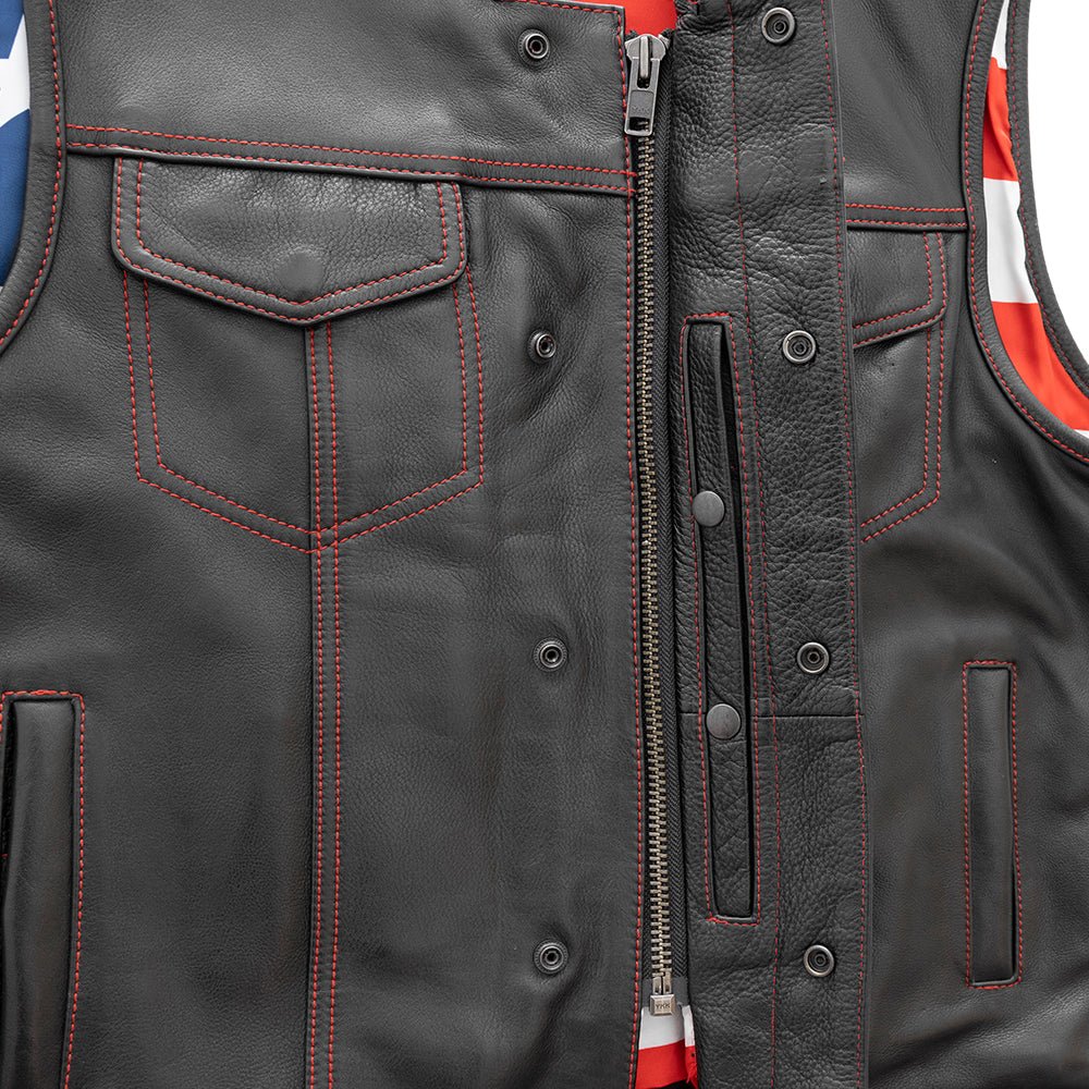 Born Free Men's Leather Motorcycle Leather Vest - Red Stitch - Image 3