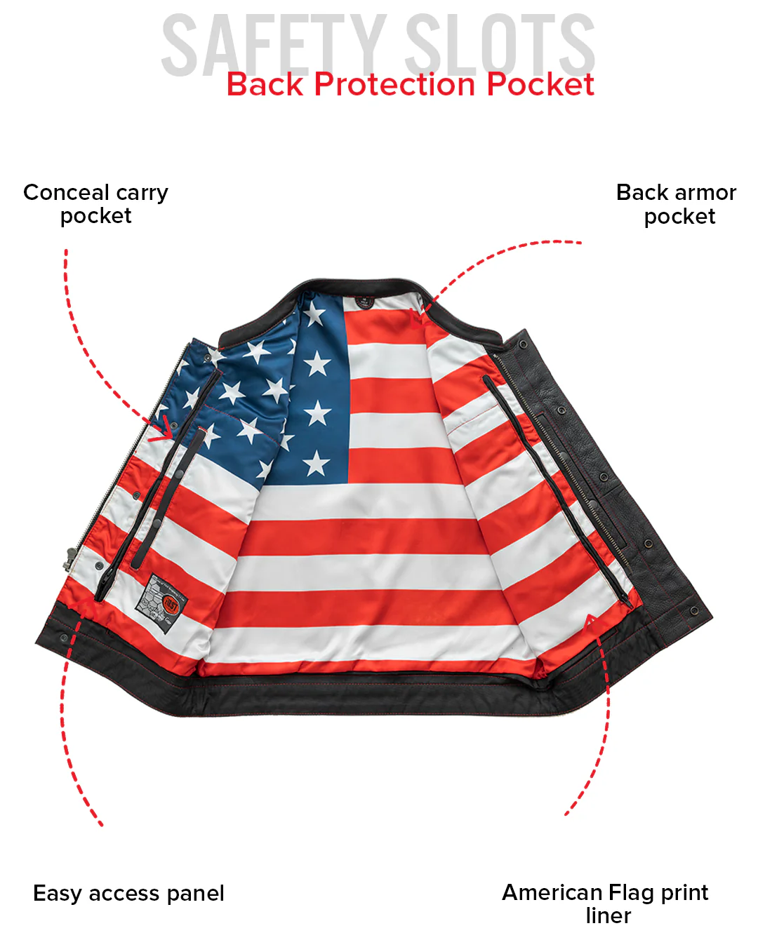 Born Free Men's Leather Motorcycle Leather Vest - Red Stitch - Image 8