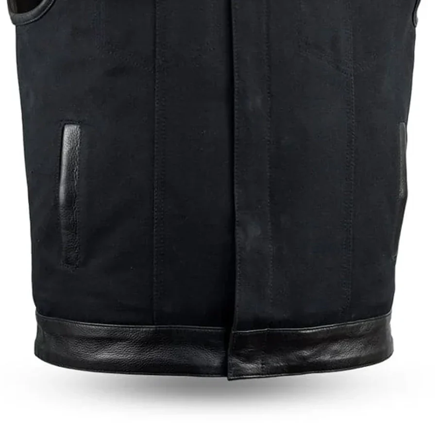 49/51 - No Collar Men's Leather/Canvas Motorcycle Vest - Image 4