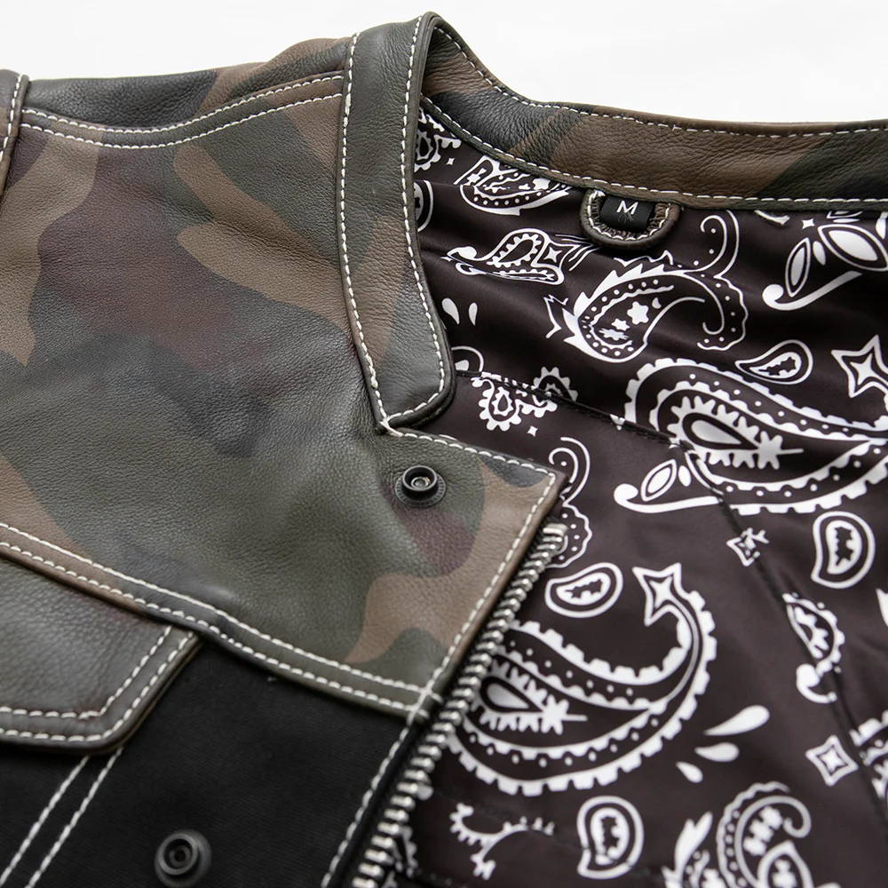 Infantry Motorcycle Leather Canvas Vest - Image 3