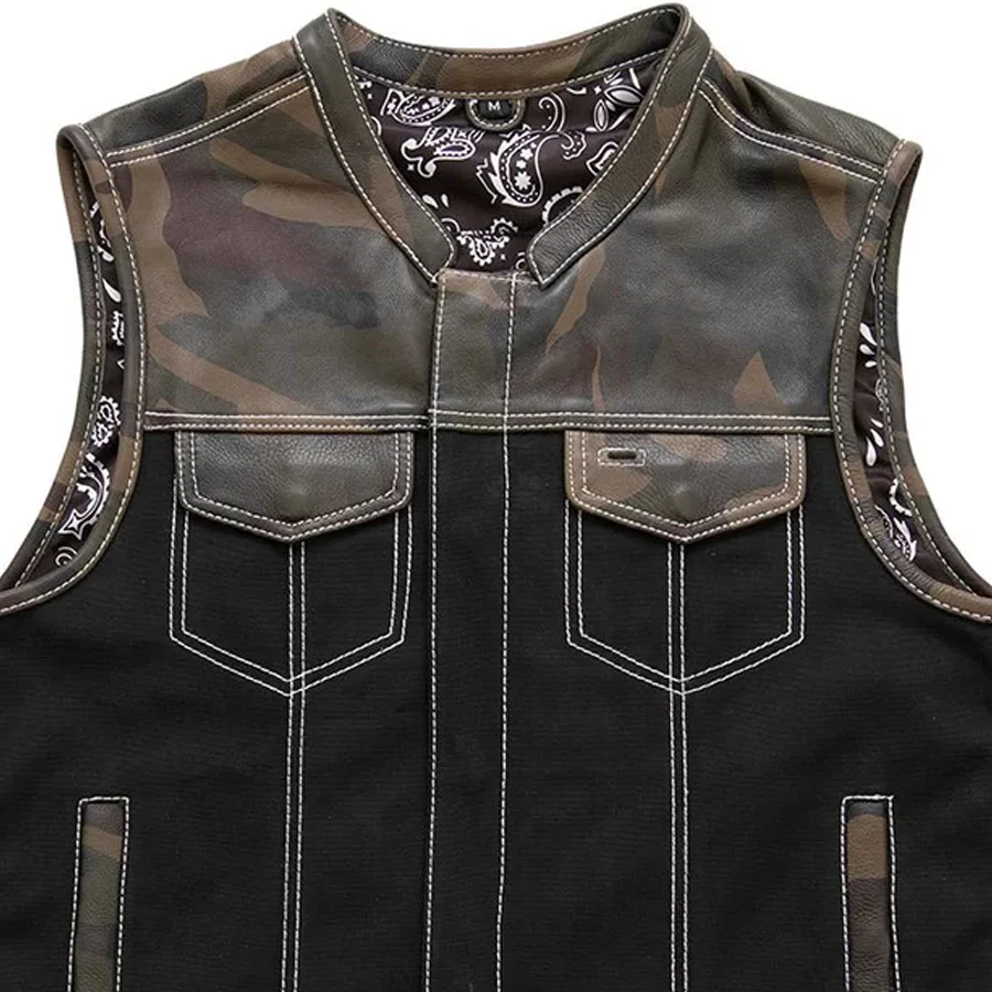Infantry Motorcycle Leather Canvas Vest - Image 4
