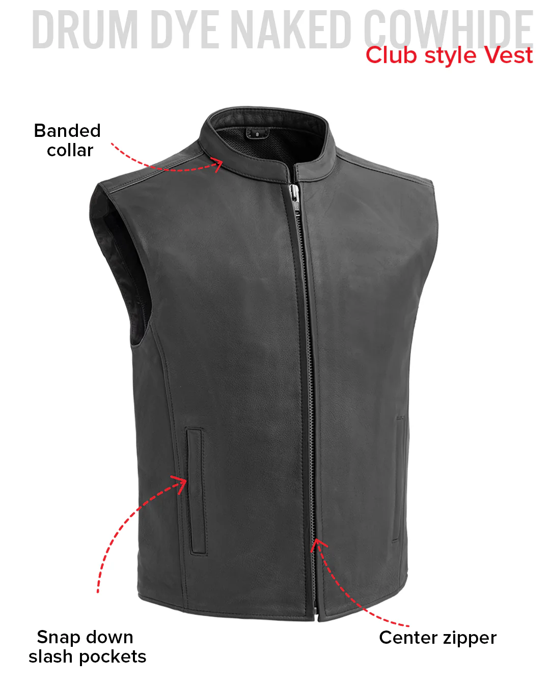 Club House Men's Leather Motorcycle Vest - Image 10