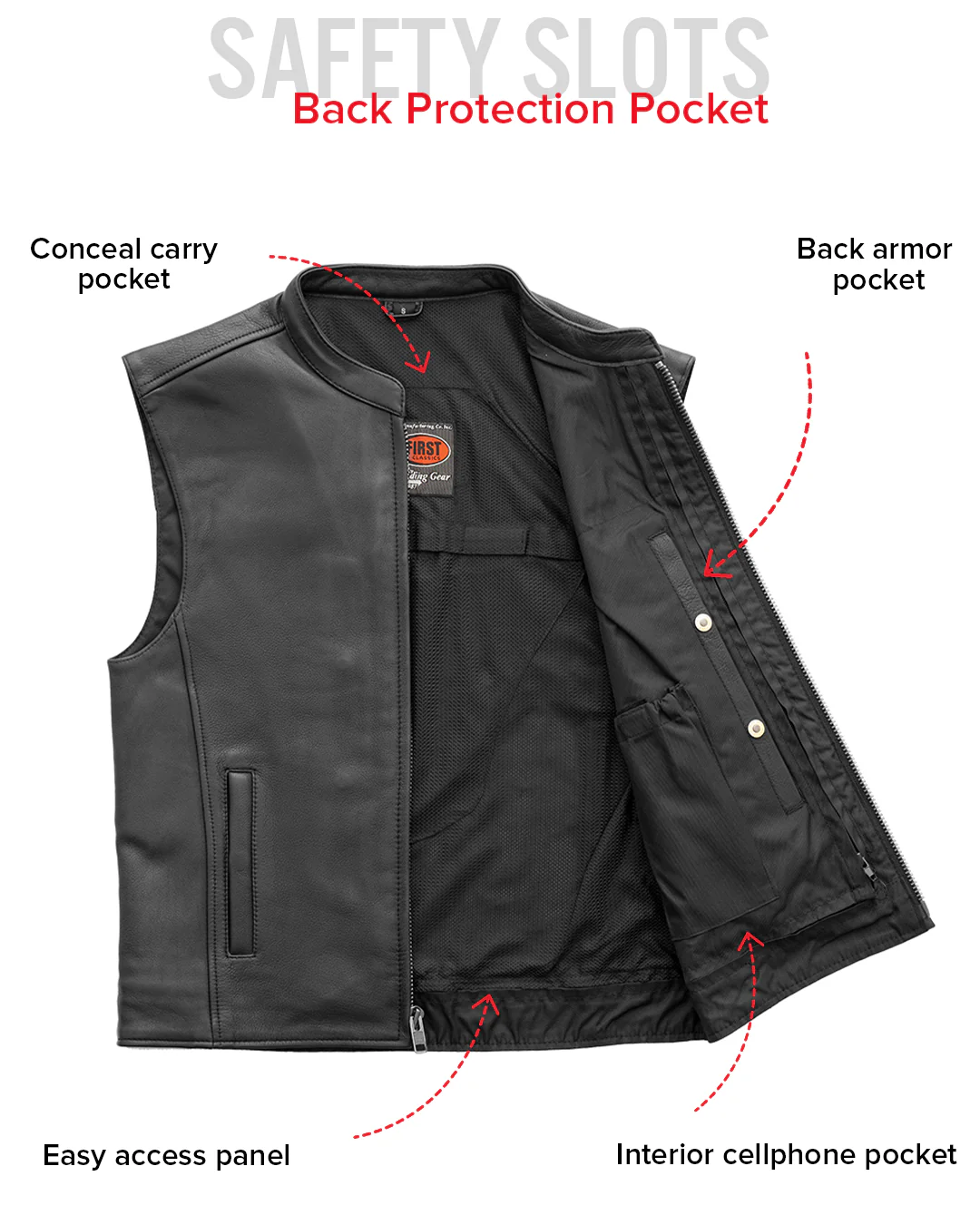 Club House Men's Leather Motorcycle Vest - Image 9