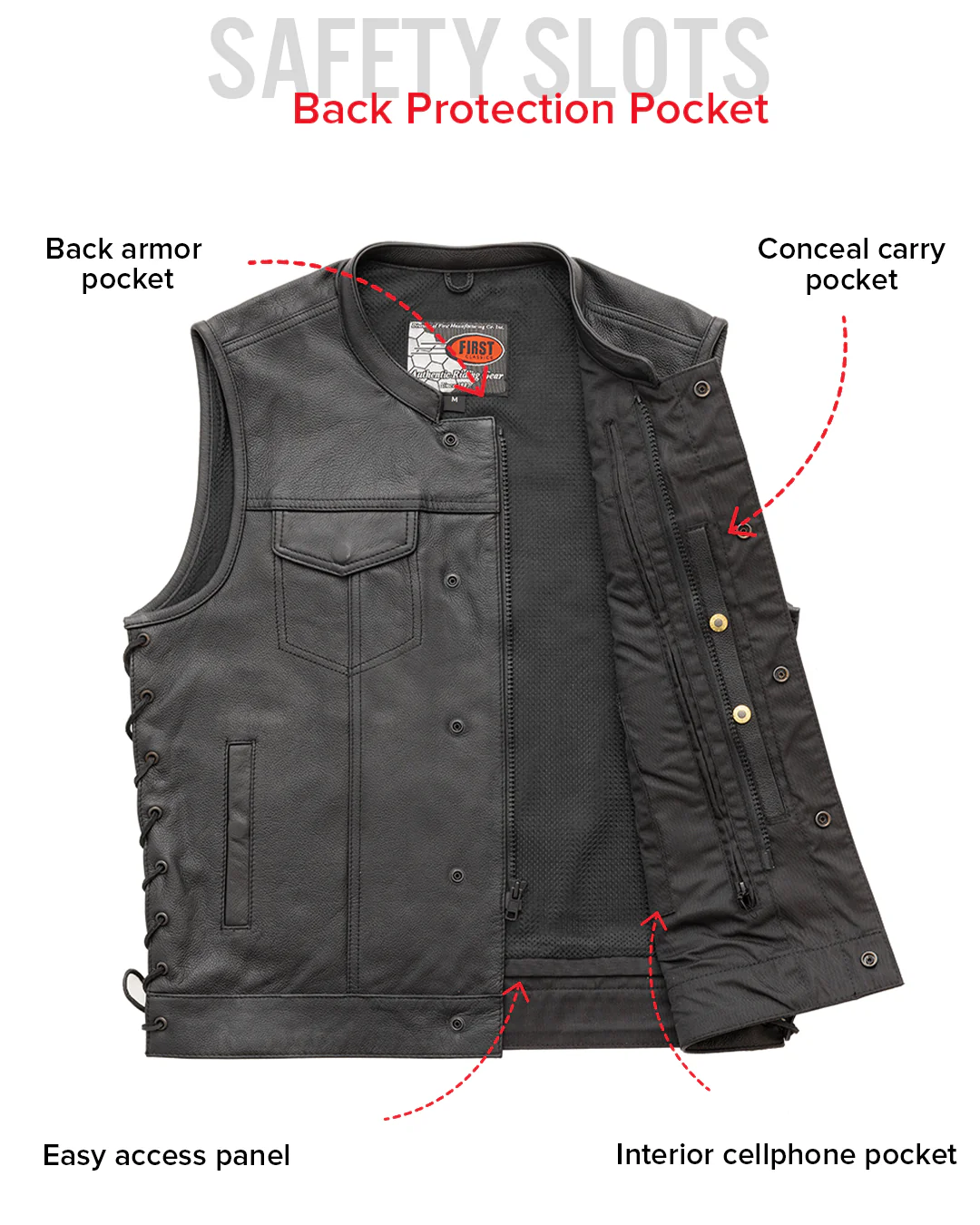 Sniper Men's Motorcycle Leather Vest - Image 8