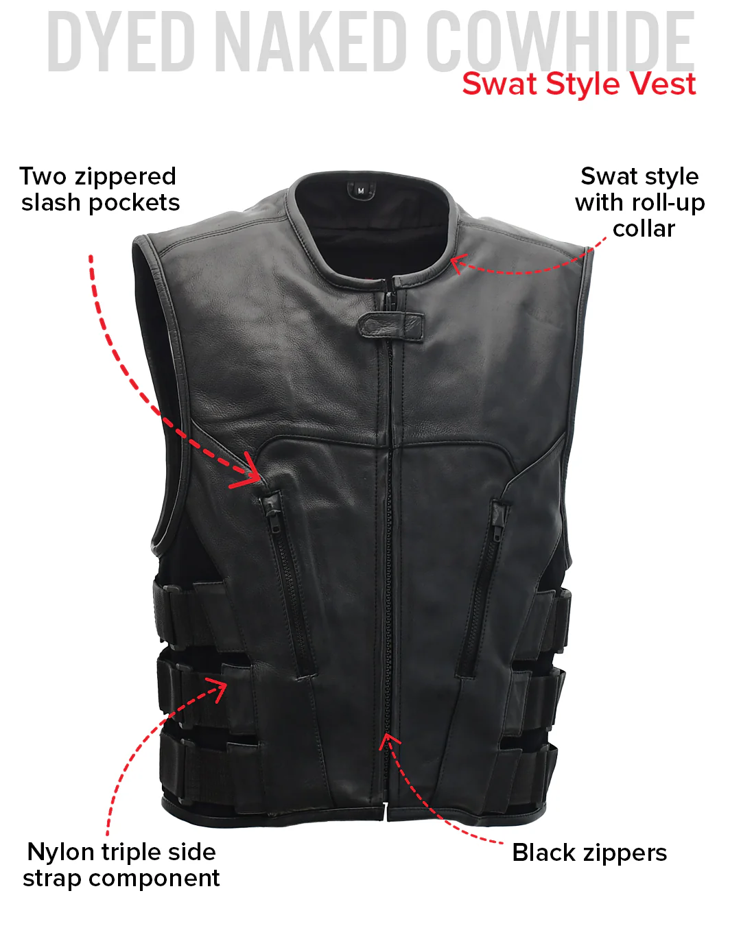 Commando Men's Leather Swat Style Motorcycle Vest - Image 6