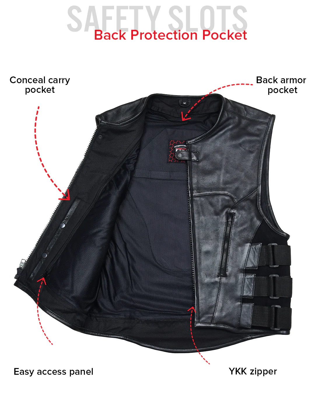 Commando Men's Leather Swat Style Motorcycle Vest - Image 8