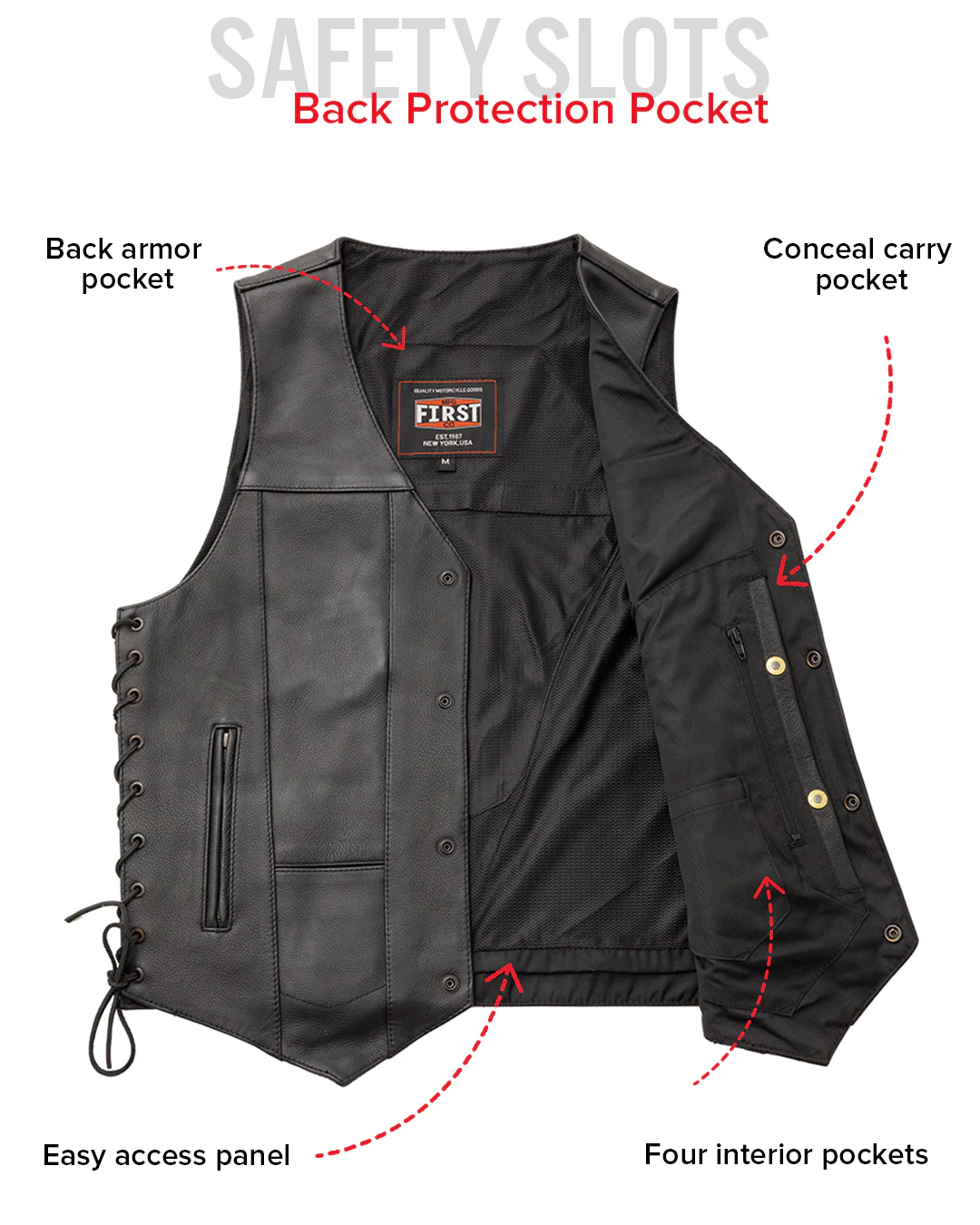 Top Biller Men's Motorcycle Western Style Leather Vest - Image 8
