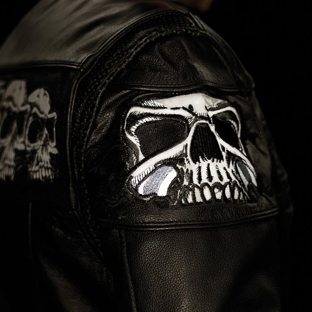 Savage Skulls Men's Motorcycle Leather Jacket - Image 4