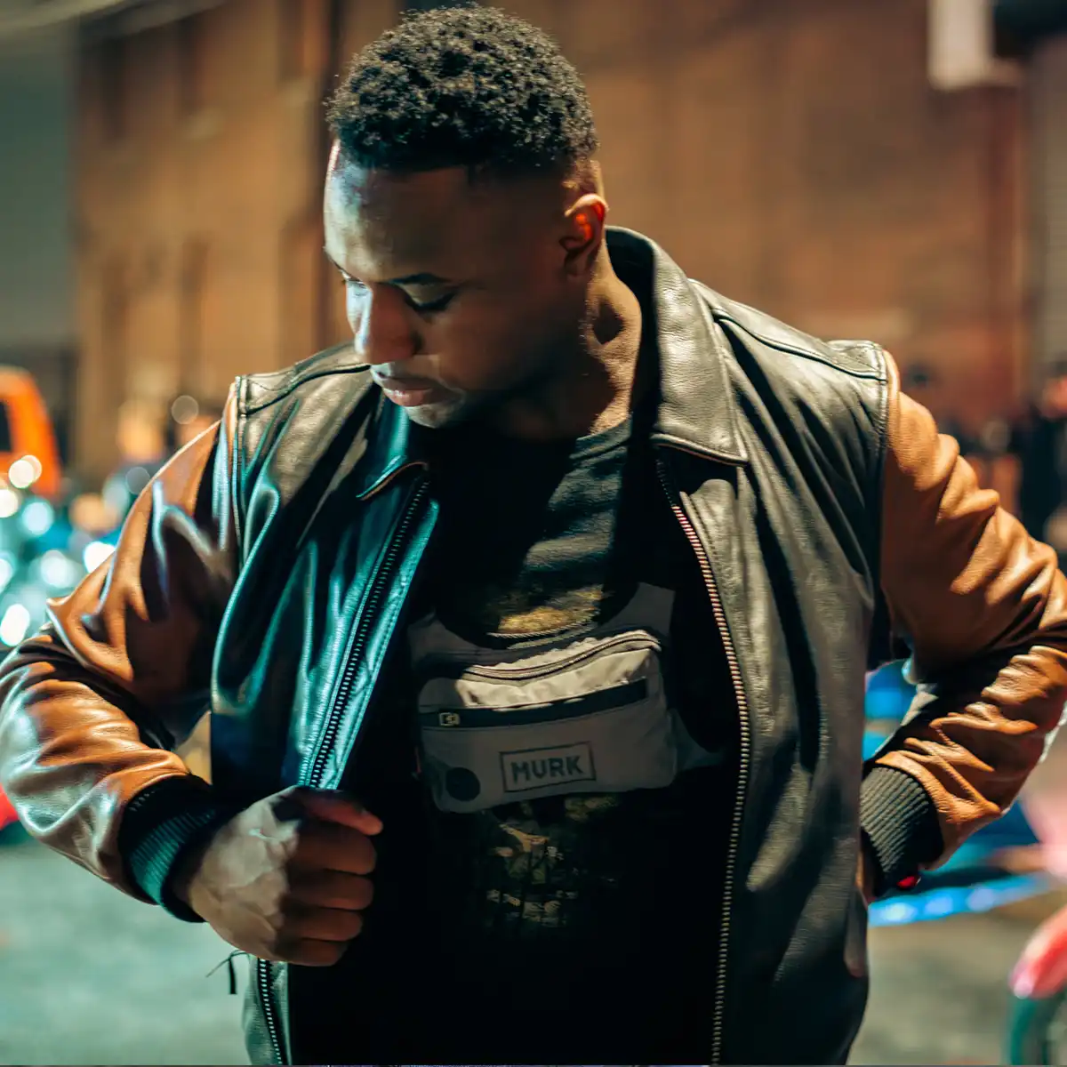 Moto Bomber Two Tone Men's Leather Jacket - Image 22