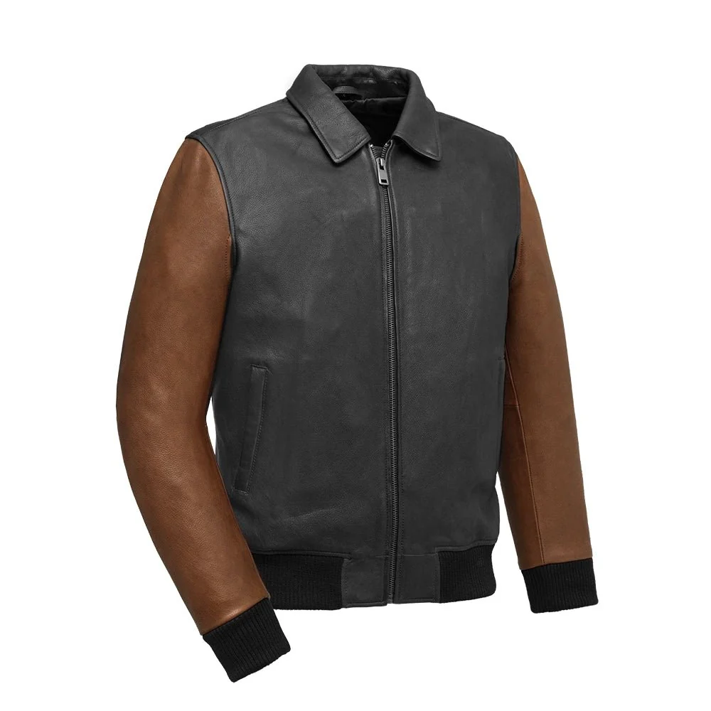 Moto Bomber Two Tone Men's Leather Jacket - Image 27