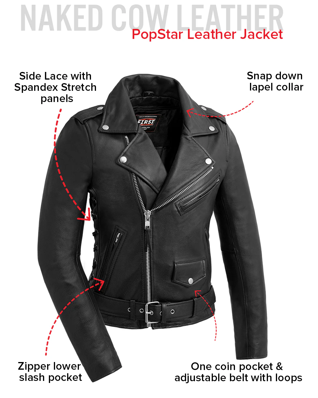 Popstar Women's Motorcycle Leather Jacket - Image 15