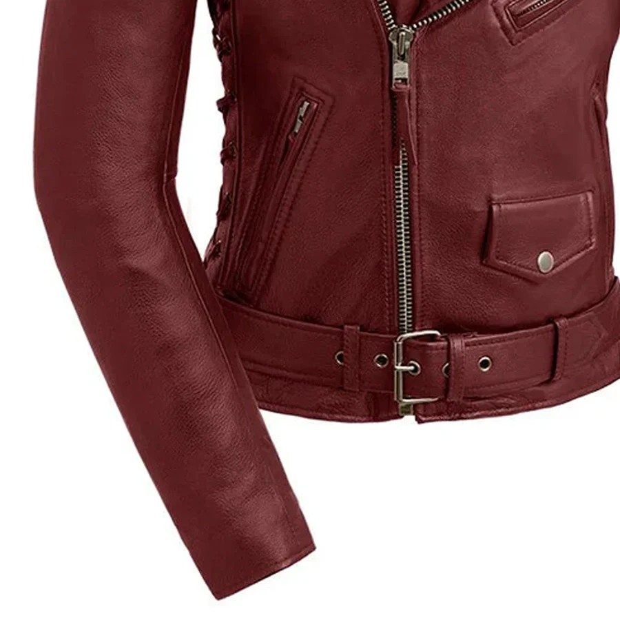 Popstar Women's Motorcycle Leather Jacket - Image 12