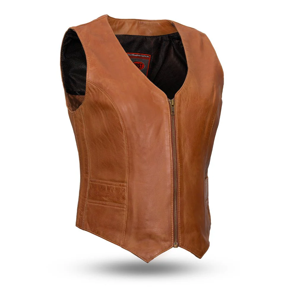 Savannah Women's Western Style Motorcycle Leather Vest - Image 6
