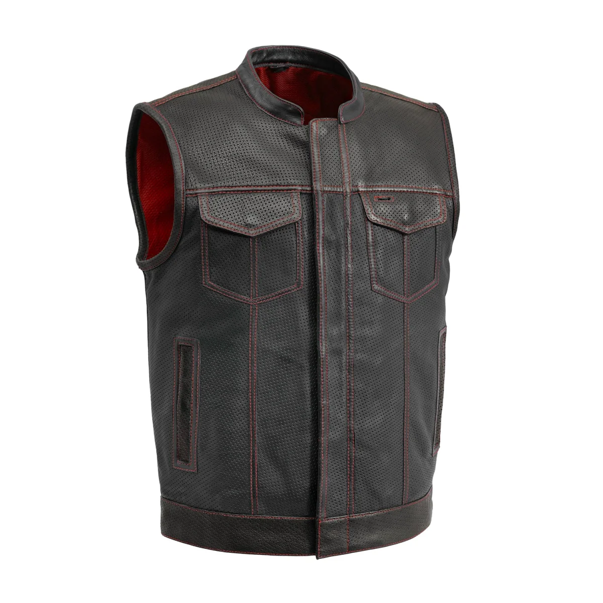 Sharp Shooter Perforated Men's Motorcycle Leather Vest - Image 10