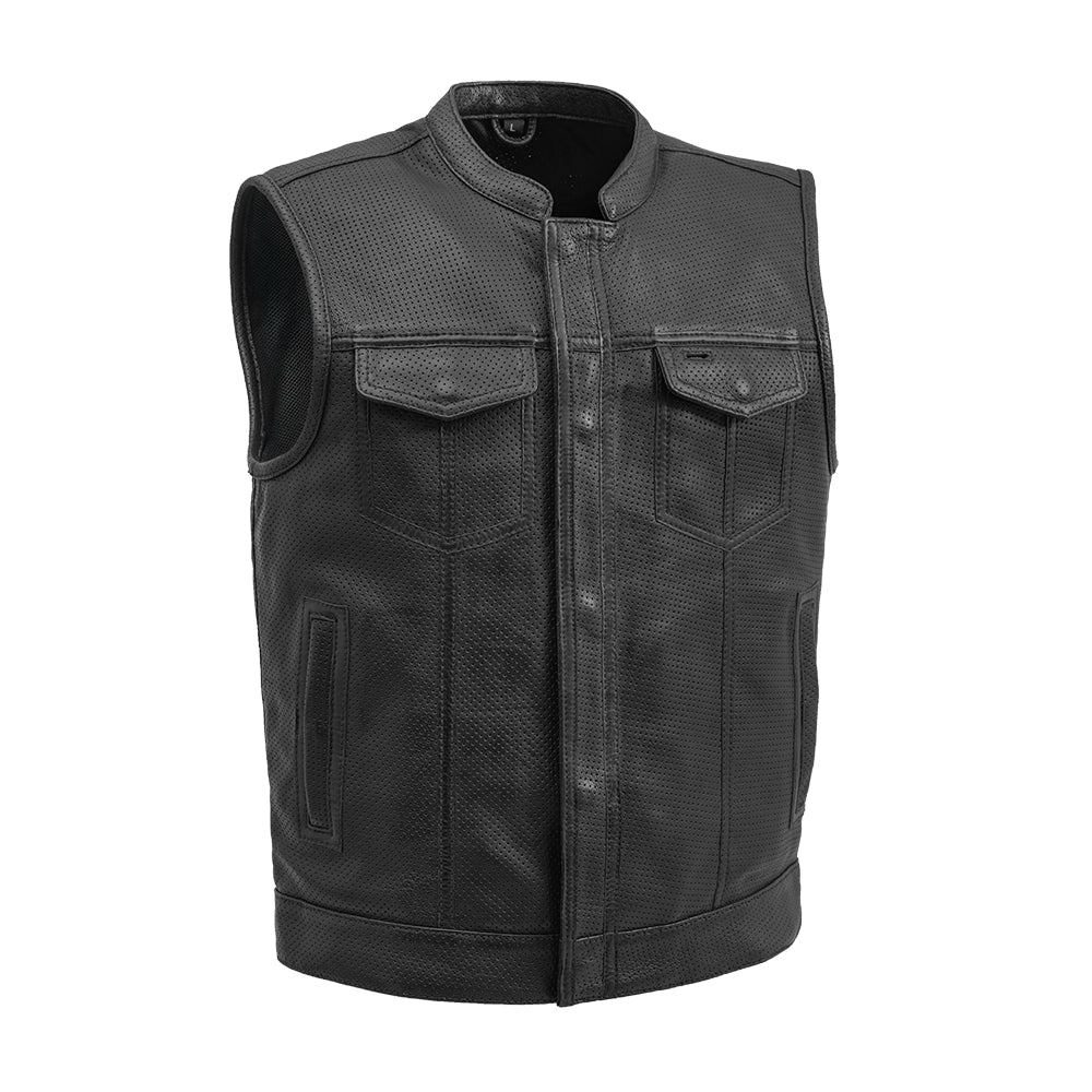 Sharp Shooter Perforated Men's Motorcycle Leather Vest - Image 6