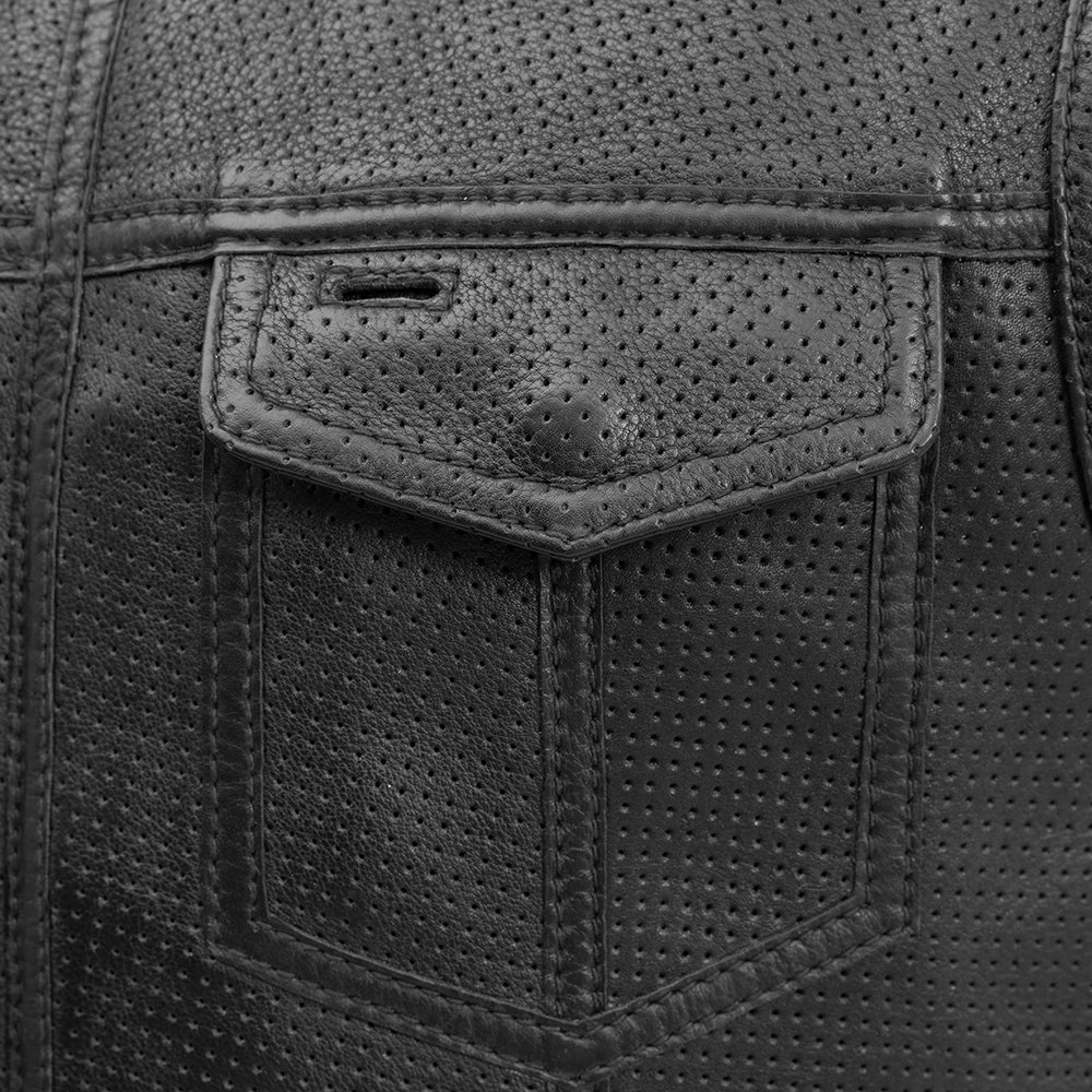 Sharp Shooter Perforated Men's Motorcycle Leather Vest - Image 7