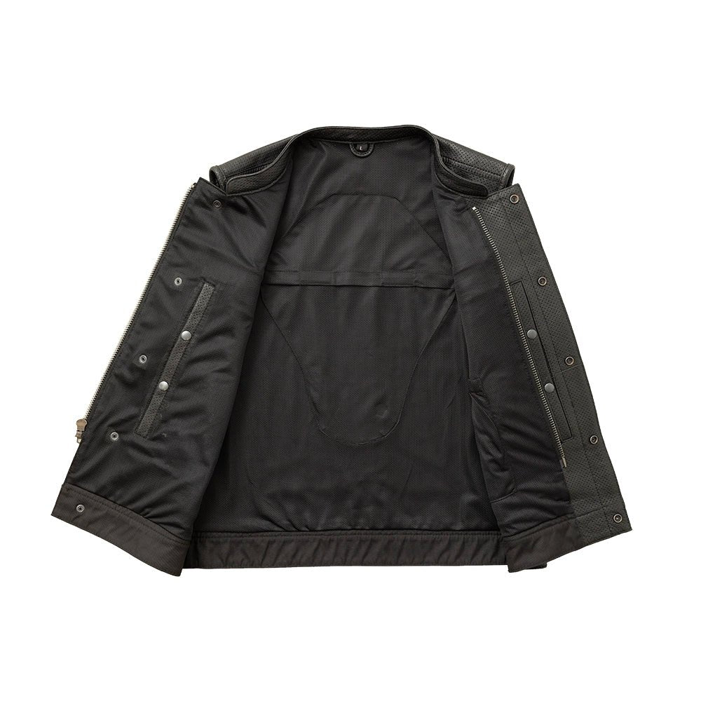 Sharp Shooter Perforated Men's Motorcycle Leather Vest - Image 8