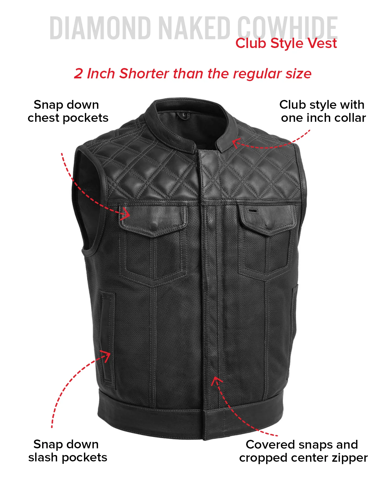 Upside Perforated Men's Club Style Leather Vest - Image 13