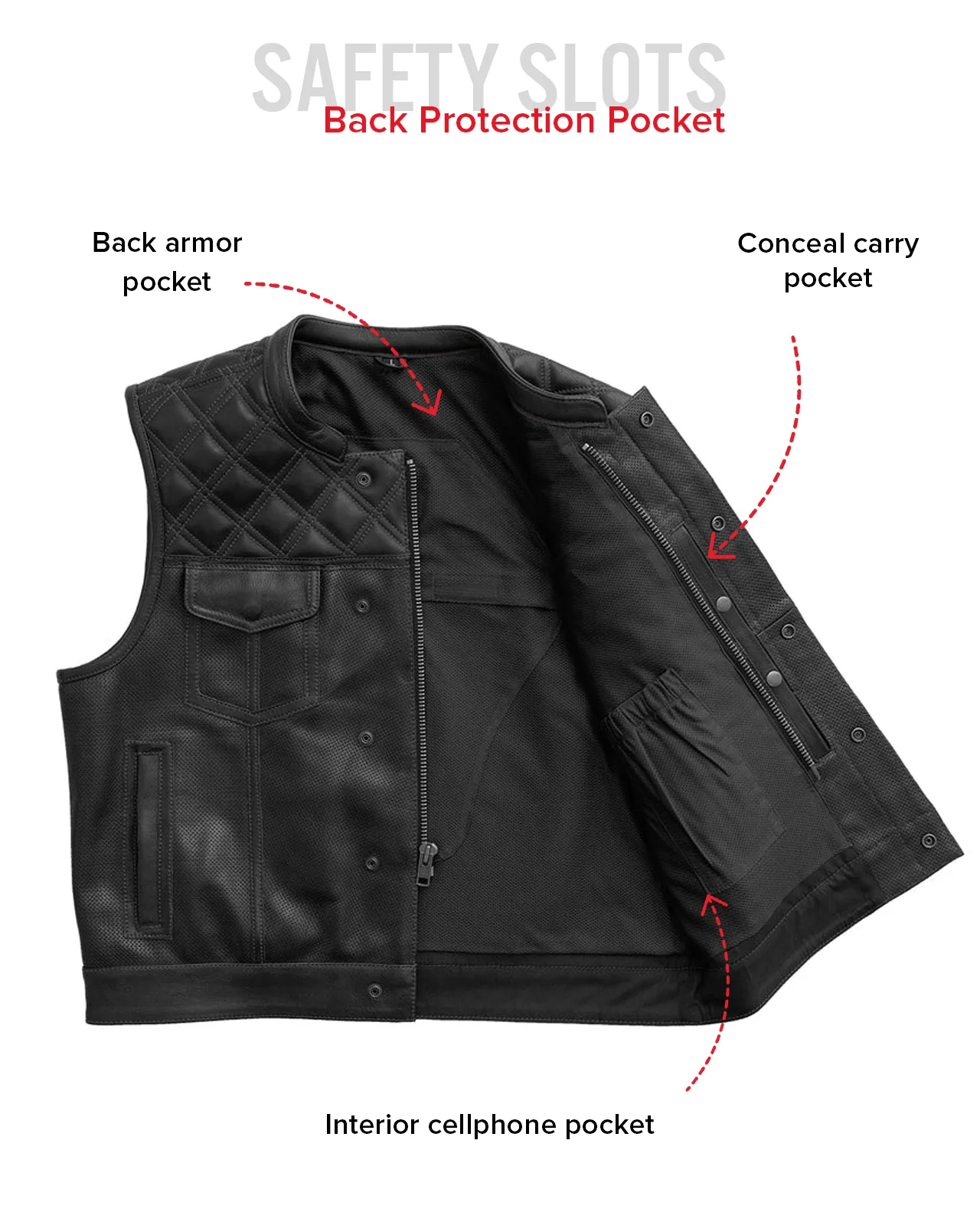 Upside Perforated Men's Club Style Leather Vest - Image 14