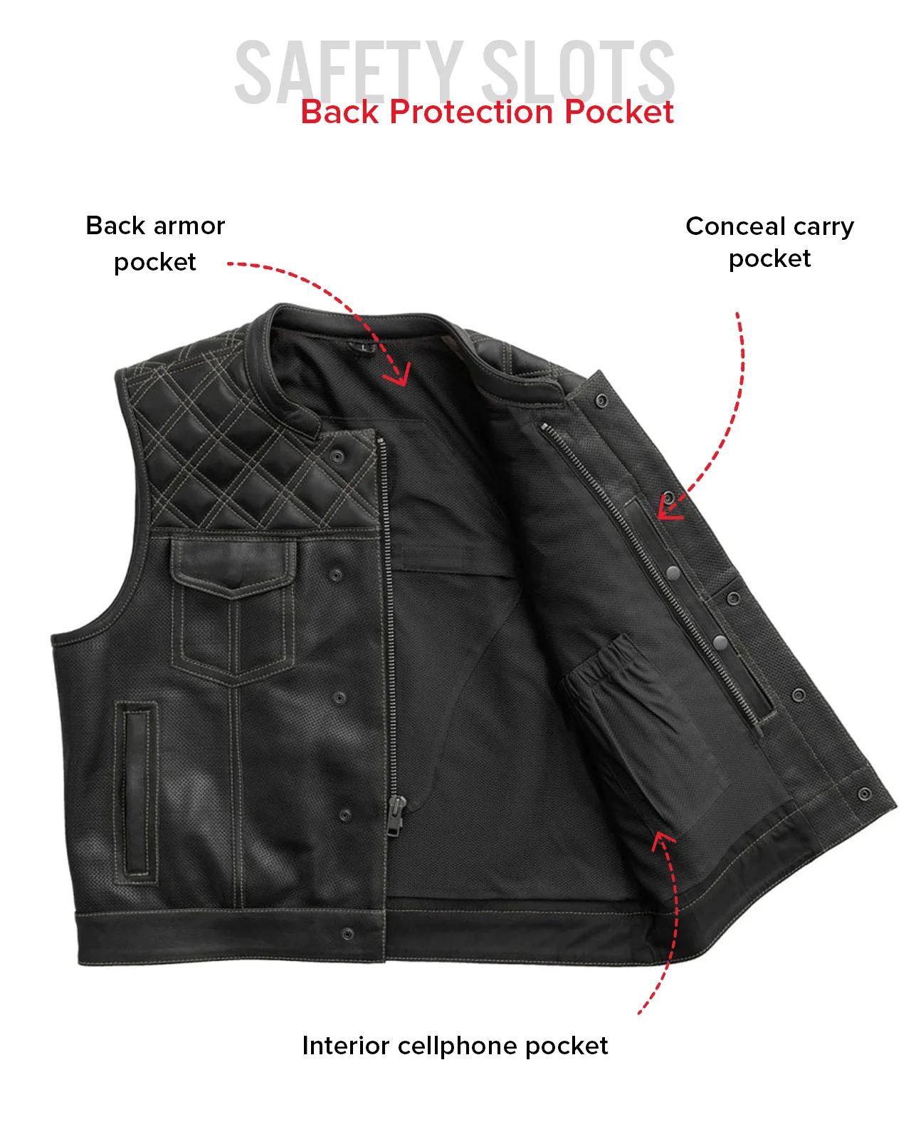 Upside Perforated Men's Club Style Leather Vest - Image 17