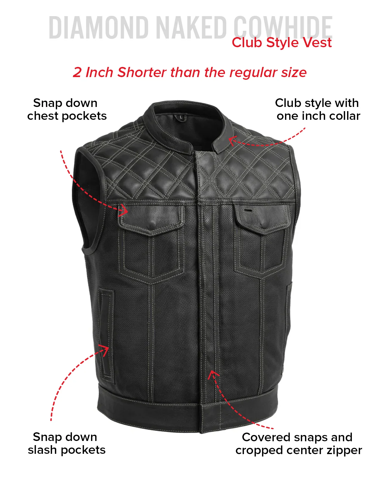 Upside Perforated Men's Club Style Leather Vest - Image 19