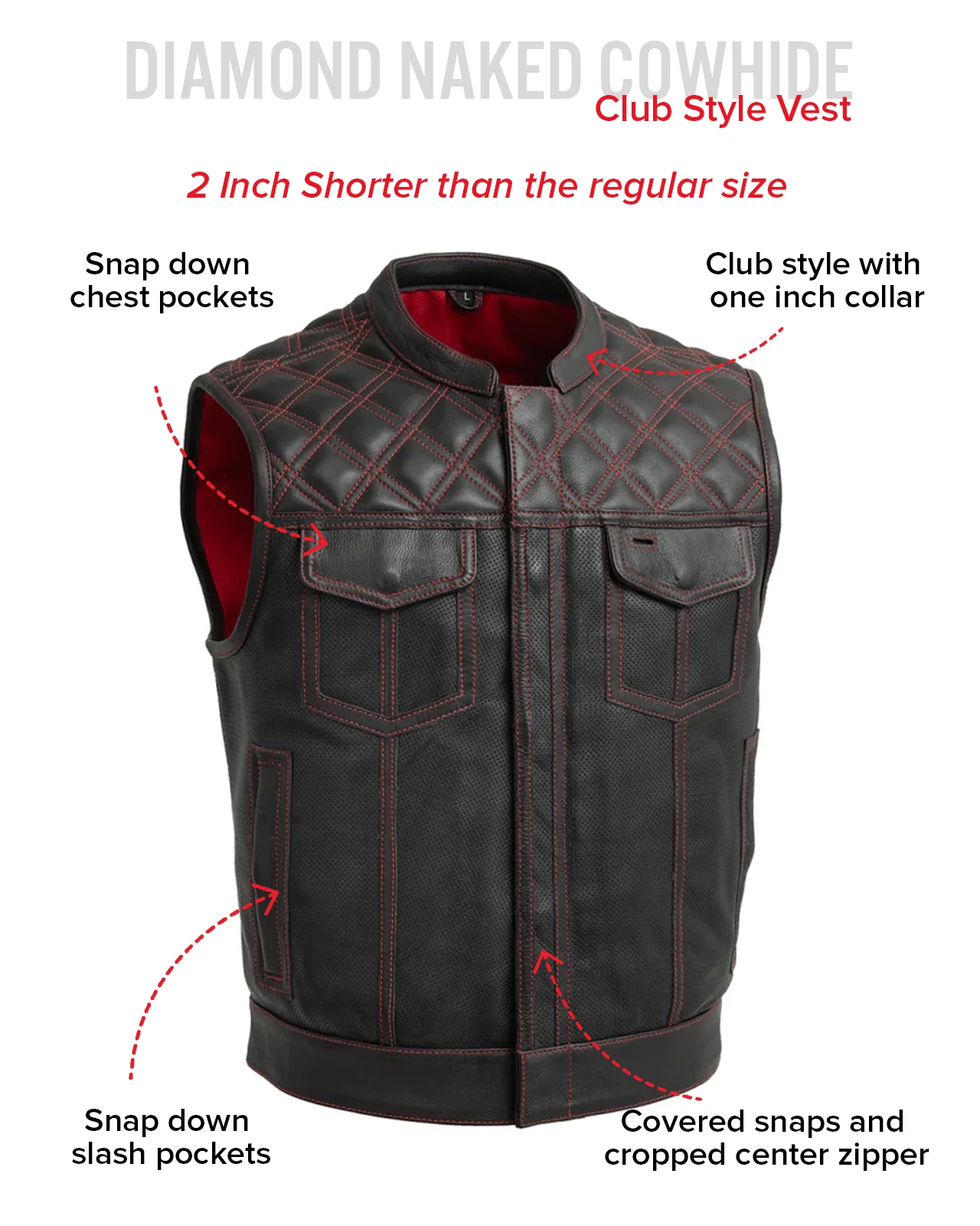 Upside Perforated Men's Club Style Leather Vest - Image 22