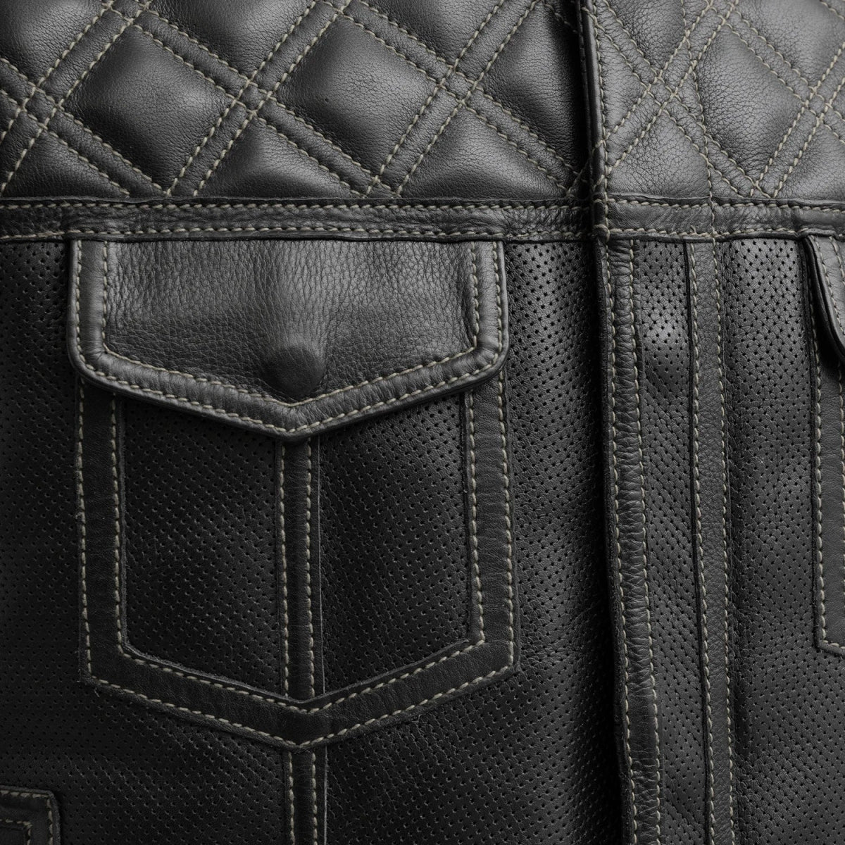 Upside Perforated Men's Club Style Leather Vest - Image 3