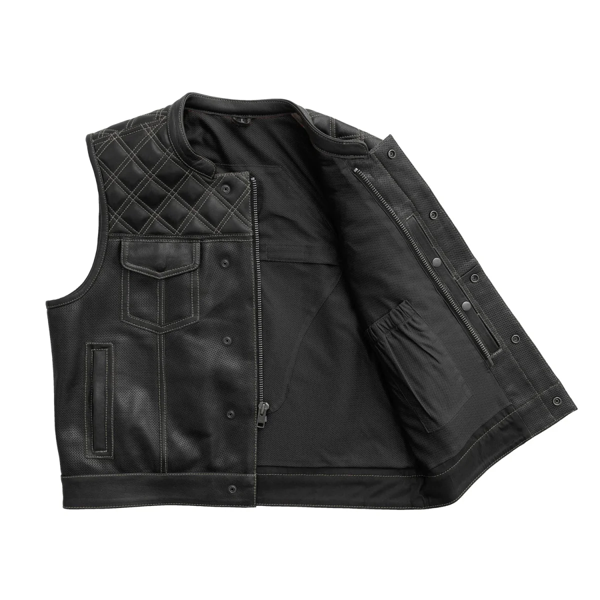 Upside Perforated Men's Club Style Leather Vest - Image 4