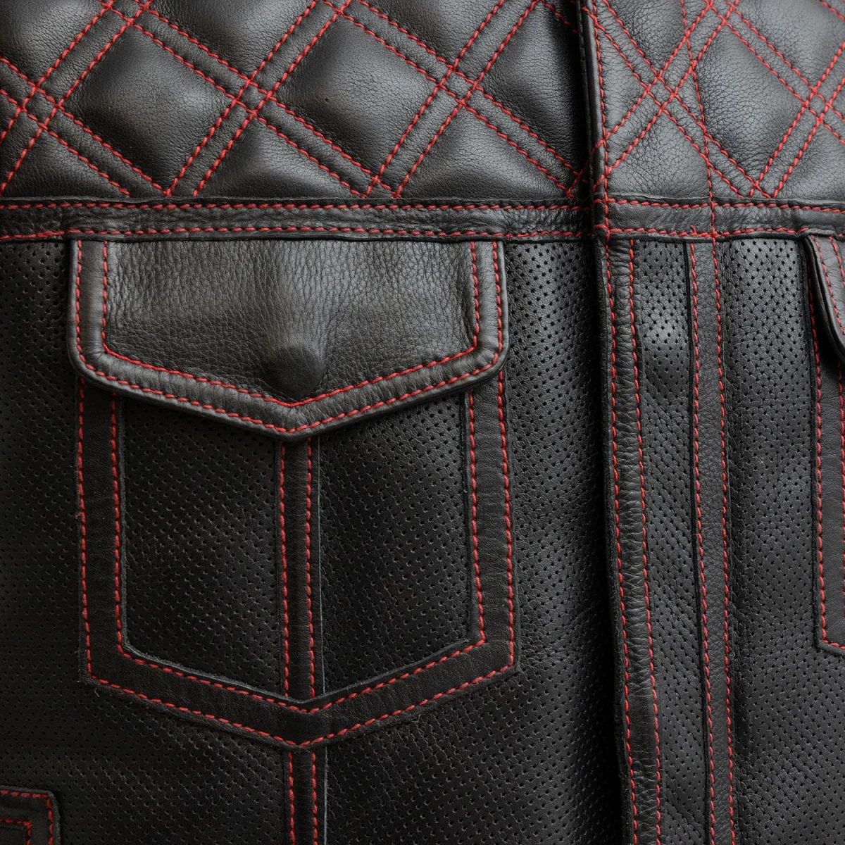 Upside Perforated Men's Club Style Leather Vest - Image 7