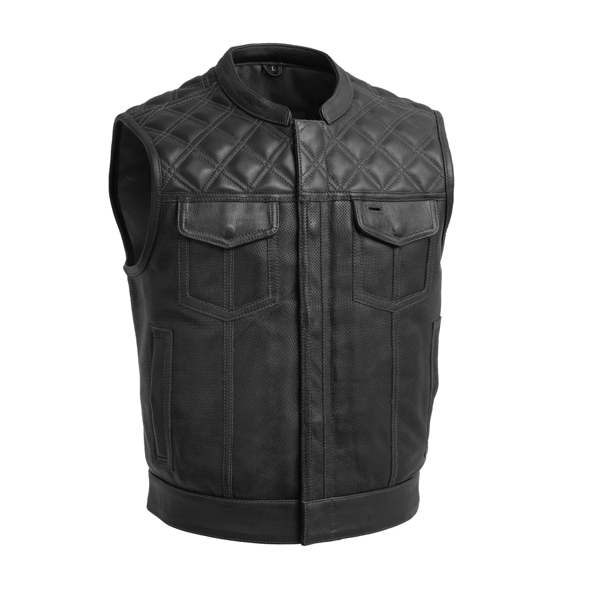 Upside Perforated Men's Club Style Leather Vest - Image 9