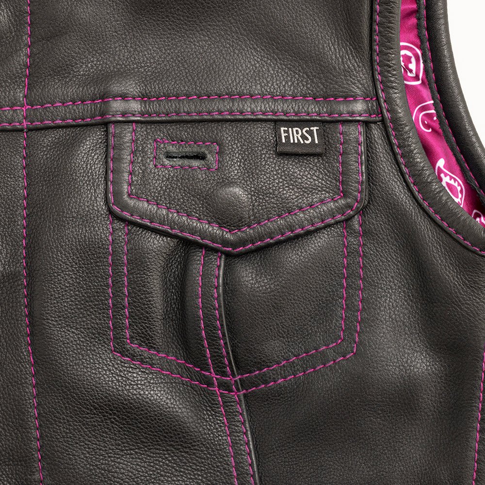 Jessica Women's  Motorcycle Leather Vest - Pink - Limited Edition - Image 4